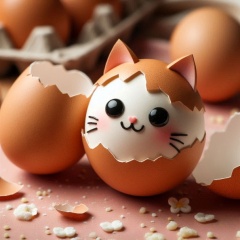 Whimsical Egg Cat on Breakfast Table
