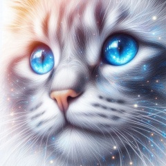 Serene Cat Pencil Drawing with Shining Blue Eyes