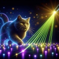 Bioluminescent Cat: British Shorthair Chasing Glowing Dots in Ambient Light