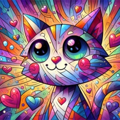 Whimsical Cubist Cat: Playful Portrait in Vibrant Colors
