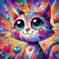 Whimsical Cubist Cat: Playful Portrait in Vibrant Colors