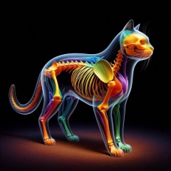Vivid X-Ray Cat: Transparent Body Showcasing Skeleton and Muscles in Bright Colors