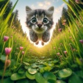 Joyful Kitten Leaping: A Whimsical Encounter in Nature