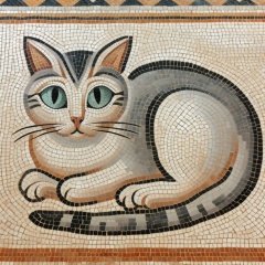 Photorealistic Stylized Cat Mosaic in Greek Roman Byzantine Style