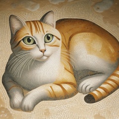 Greek-Roman Byzantine Mosaic of an Orange Tabby Cat