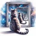 Infinite Reflections: Watercolor & Alcohol Ink Cat Illustration