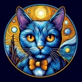 Van Gogh's Feline Fantasy: AI-Generated Art in Corel Draw Clipart Style