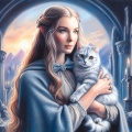 Arwen Evenstar with Silver Cat: Pastel Watercolor Tribute to Rivendell