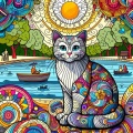 Whimsical Cat in a Colorful Park