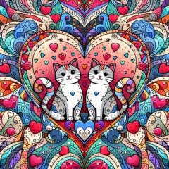 Whimsical Cat in Colorful Patterns