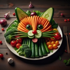 Humorous Cat Face Vegetable Arrangement