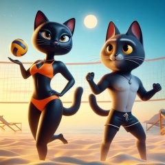 Playful Beach Volleyball Cats: A Pixar-Style Adventure