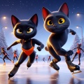  Whimsical Winter Wonderland: Black Cats Ice Skating