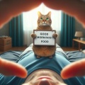 Tabby Cat Waking Up Owner with Sign for Food in a Cozy Bedroom