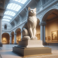  Art Nouveau Cat Statue in a Classic Museum