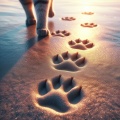 Cat Paw Prints in Wet Sand: A Peaceful Beach Walk