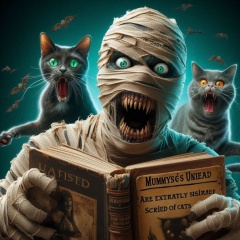 Mummy's Hilarious Fear of Cats in a Spooky Night Setting