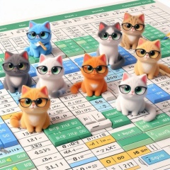 Nine Adorable Cats on a 3D Excel Sheet