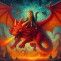 Epic Fantasy: Cat Riding a Fire-Breathing Dragon Under a Starry Night