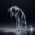 Melancholic Water Cat in Rain: A Realistic Black and White Masterpiece