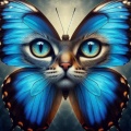 Hyper-Realistic Blue Morpho Butterfly with Cat Face Wings