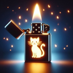 Artistic Glowing Black Lighter with Cat-Shaped Flames and Retro Design