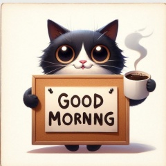 Playful Cat 'Goodmorning' Watercolor Illustration – Perfect for Cat Lovers