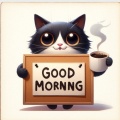 Playful Cat 'Goodmorning' Watercolor Illustration – Perfect for Cat Lovers