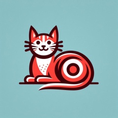 Funny Cartoon Cat Lounging - Cute Red and White Cat Pictogram on Light Blue Background