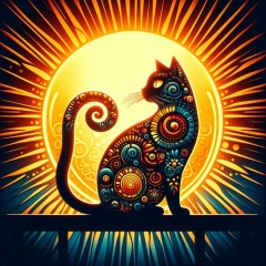 Surreal Cat Silhouette Under the Sun: A Mysterious Abstract Art