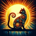 Surreal Cat Silhouette Under the Sun: A Mysterious Abstract Art