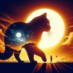 Serene Cat Silhouette by Day with Surreal Light Effects