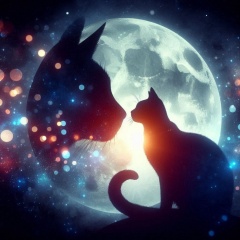 Mysterious Cat Silhouette Under the Full Moon: Surreal Night Scene