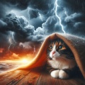 Calico Cat Seeks Shelter from a Thunderstorm on a Pier