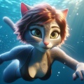 Adventurous Anthropomorphic Cat Diving in the Open Ocean