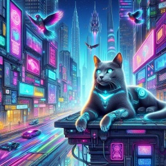 Cyberpunk Cat: A Neon-Lit Rooftop Escape