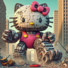 Surreal Robot Hello Kitty Deconstructs Urban Landscape