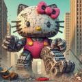 Surreal Robot Hello Kitty Deconstructs Urban Landscape