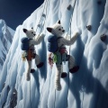 Whimsical Adventure: Crocheted Cats Climbing a Snowy Mountain Wall