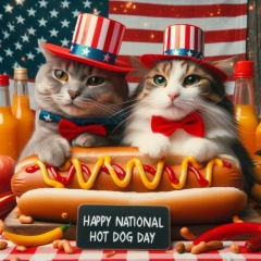 Whimsical Cats Celebrate National Hot Dog Day in Style