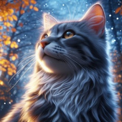 Photorealistic Tabby Cat Sitting Outdoors with Blurred Trees in Background