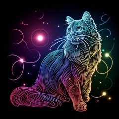 Neon Cat Vision: Illuminated Line Art Feline