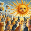 Surreal Sun Serenade: Whimsical Cats in Picasso Style