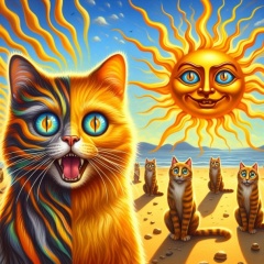 Dreamscape Felines: Surreal Cats Under a Dali Sun